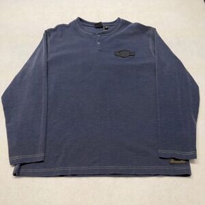 Harley Davidson Thermal Henley Waffle 3D Embroidered Logo Wings Blue Mens 2XL